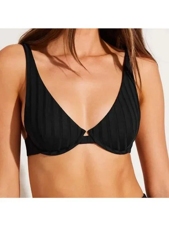 Vitamin A Rossi Halter Underwire Bikini Top in Black Small Womens Swimsuit